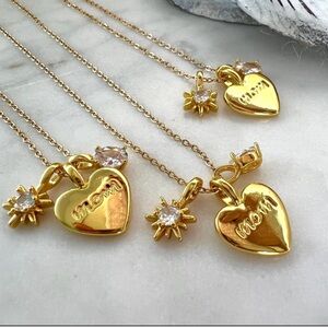 Gold Heart 'Mom' Pendant Necklace Set with Star Accents